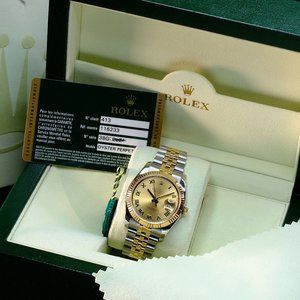 MEN'S ROLEX DATEJUST CHAMPAGNE ROMAN DIAL REF# 116233 WATCH 36MM W/ BOX & PAPERS